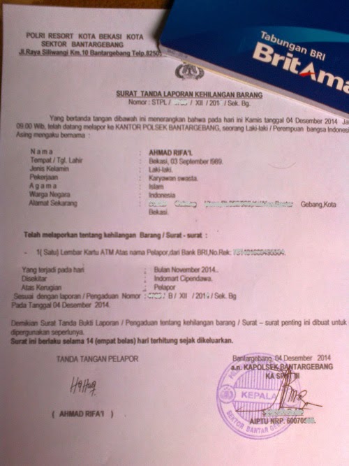 Detail Membuat Surat Kehilangan Atm Nomer 4