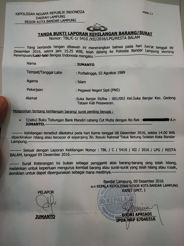 Detail Membuat Surat Kehilangan Atm Nomer 8