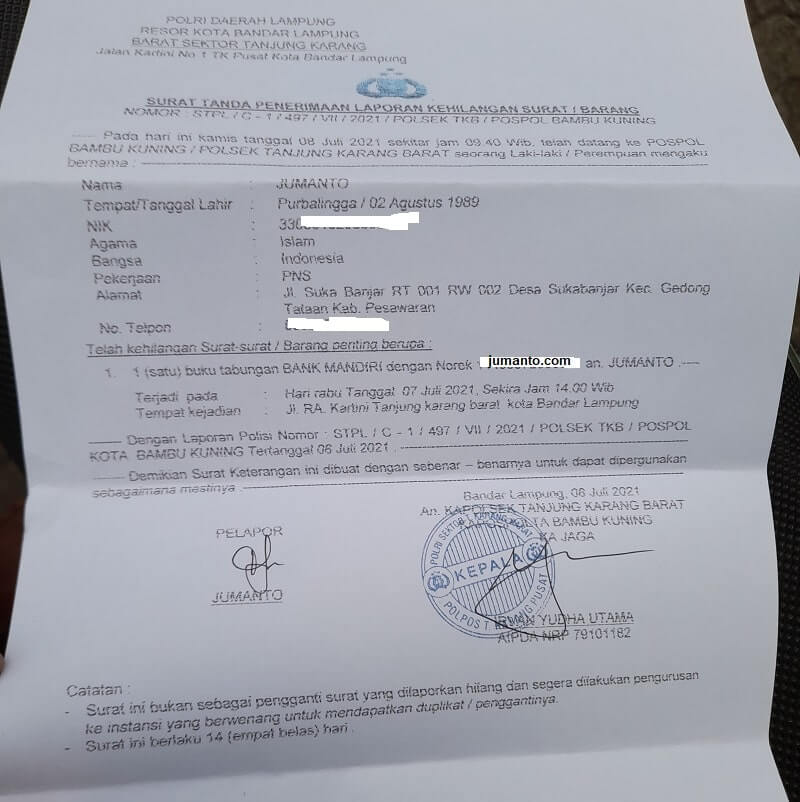Detail Membuat Surat Kehilangan Atm Nomer 10