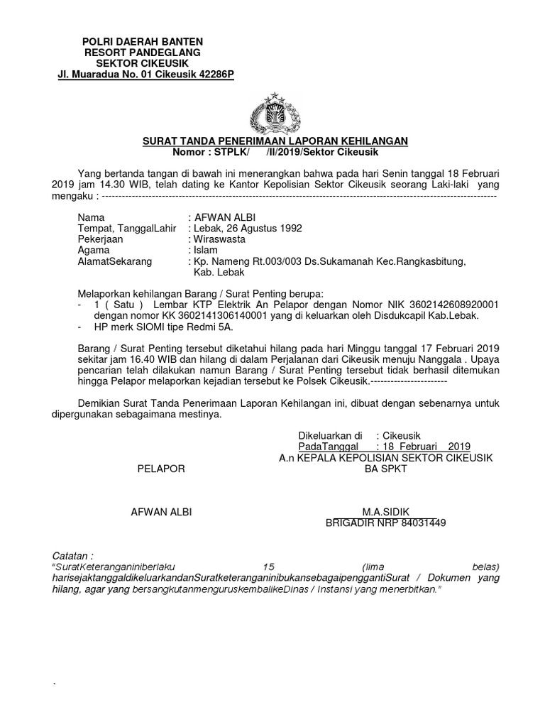 Detail Membuat Surat Kehilangan Ktp Nomer 9