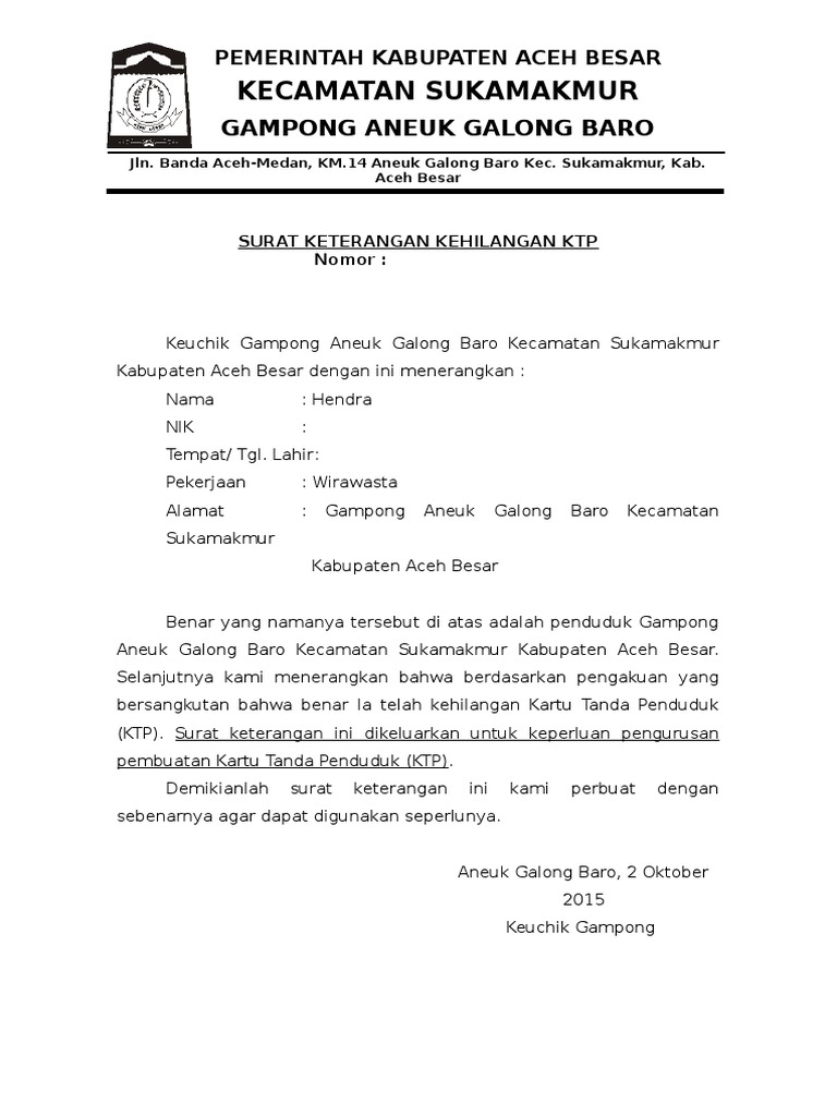 Detail Membuat Surat Kehilangan Ktp Nomer 14