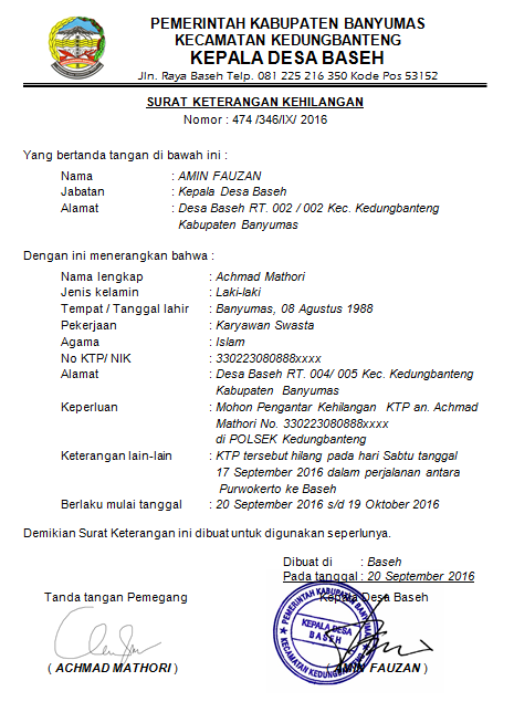 Detail Membuat Surat Kehilangan Ktp Nomer 24