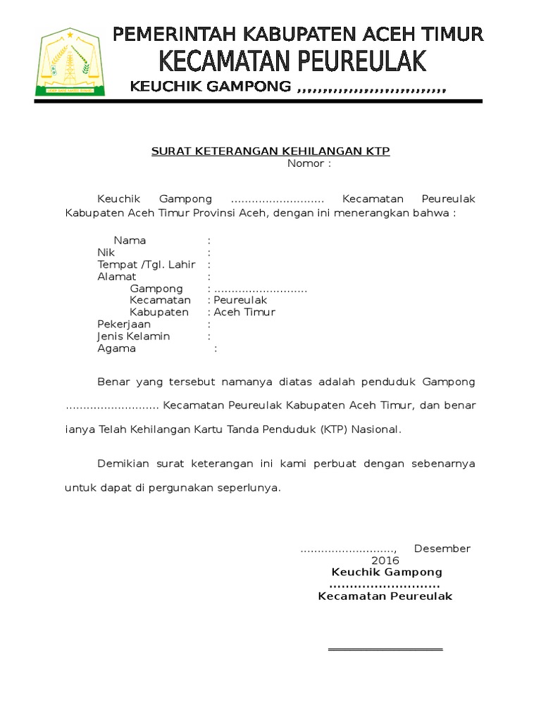 Detail Membuat Surat Kehilangan Ktp Nomer 27