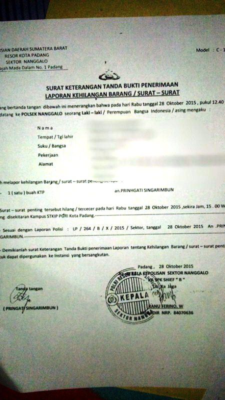 Detail Membuat Surat Kehilangan Ktp Nomer 36