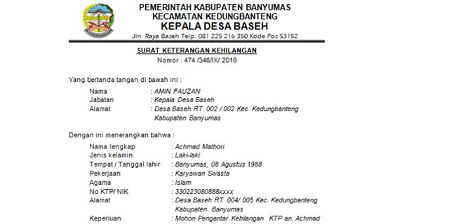 Detail Membuat Surat Kehilangan Ktp Nomer 7