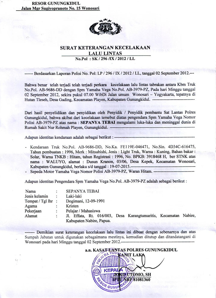 Detail Membuat Surat Keterangan Kecelakaan Nomer 2