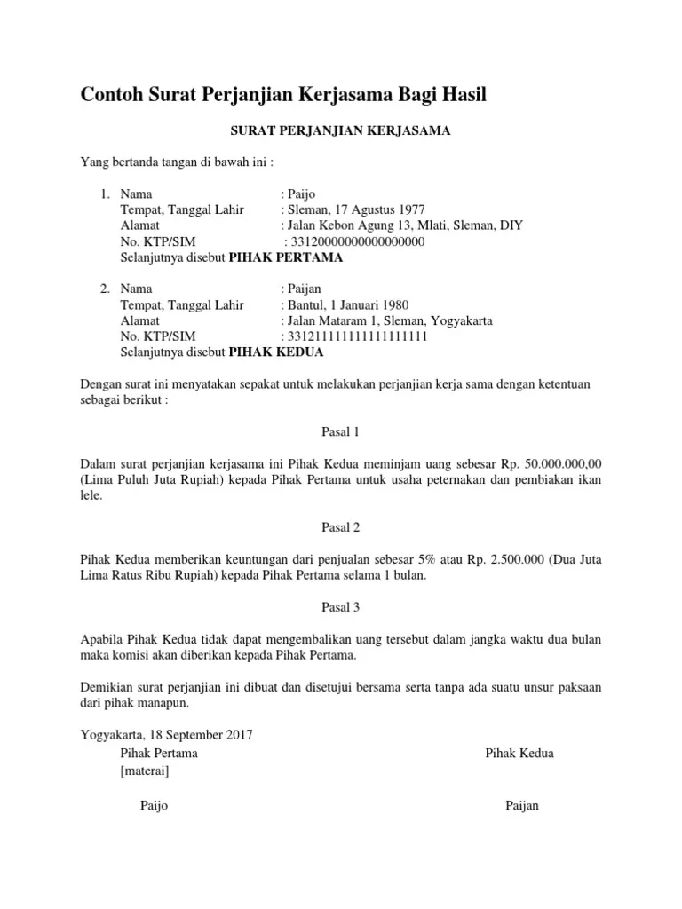 Detail Membuat Surat Perjanjian Nomer 13