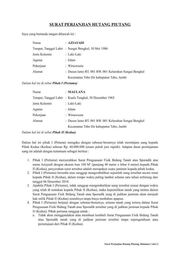 Detail Membuat Surat Perjanjian Hutang Nomer 12