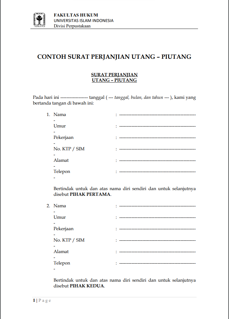 Detail Membuat Surat Perjanjian Hutang Nomer 15