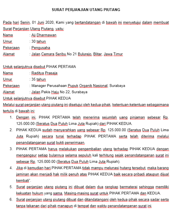 Detail Membuat Surat Perjanjian Hutang Nomer 47