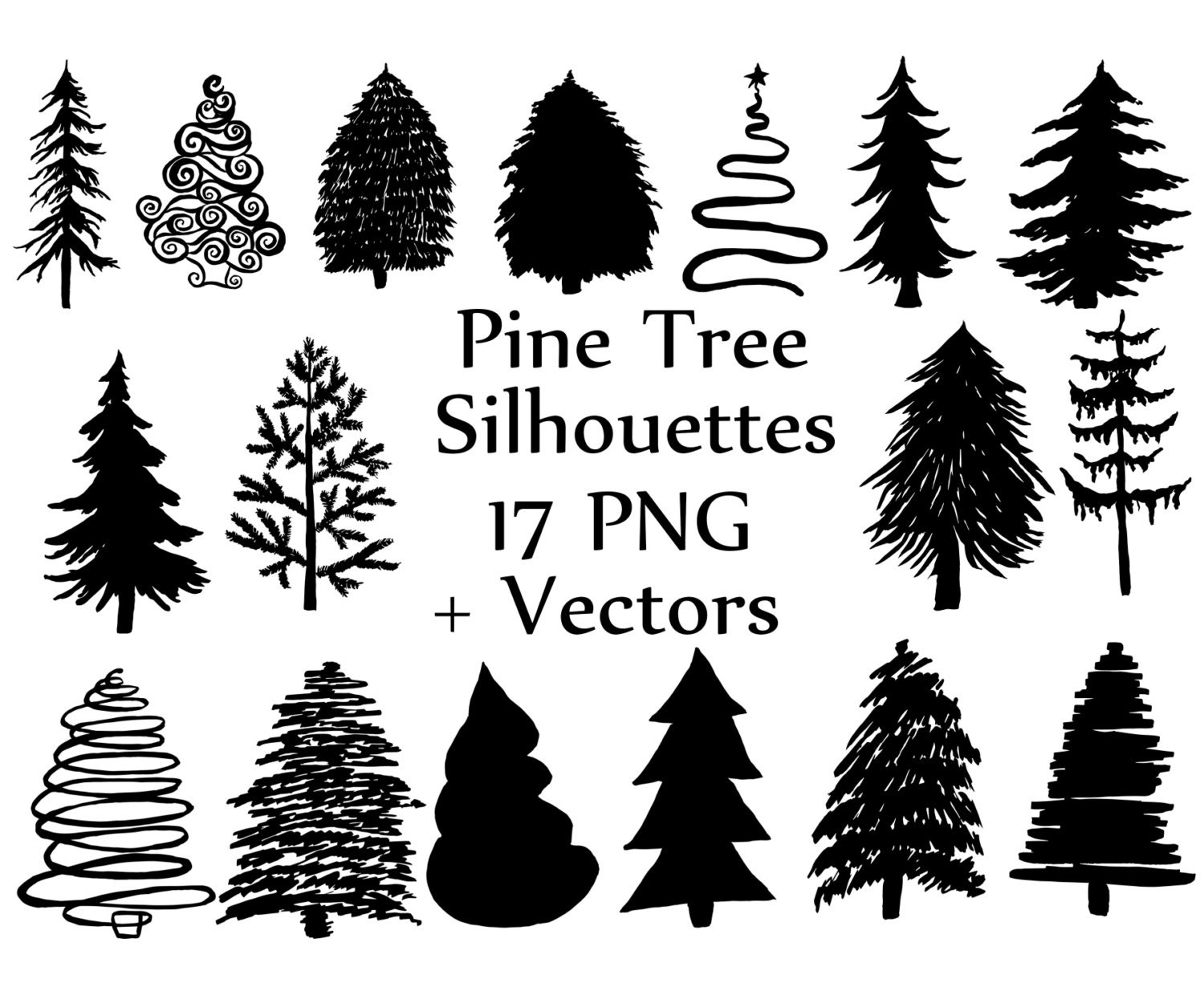 Detail Pine Tree Silhouette Clip Art Nomer 40