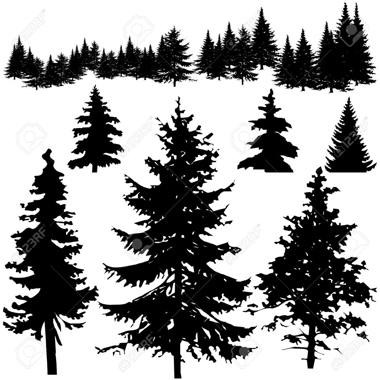 Detail Pine Tree Silhouette Clipart Nomer 31