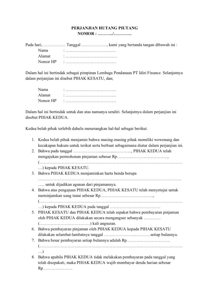Detail Pinjaman Contoh Surat Perjanjian Hutang Nomer 19