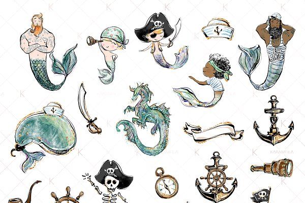 Detail Pirate And Mermaid Clipart Nomer 17