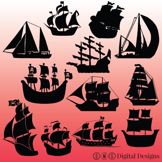Detail Pirate Ship Silhouette Clip Art Nomer 3