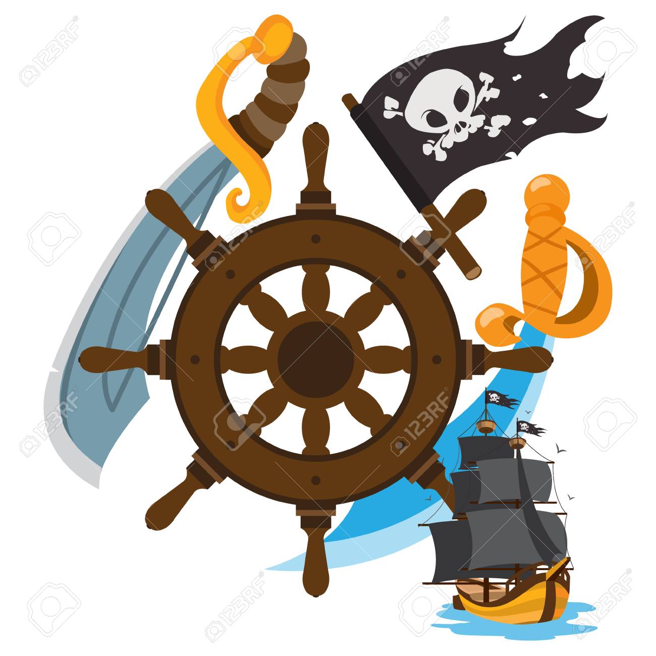 Detail Pirate Ship Wheel Clipart Nomer 36