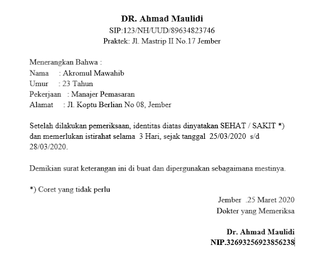 Detail Aturan Pemberian Surat Keterangan Sakit Nomer 19