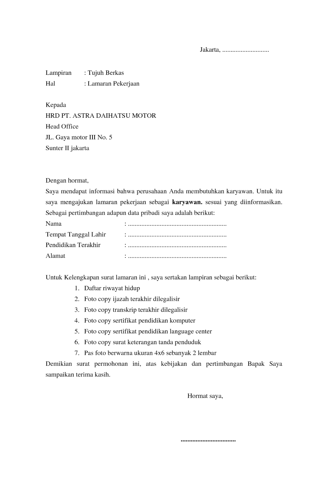 Detail Aturan Surat Lamaran Kerja Nomer 49
