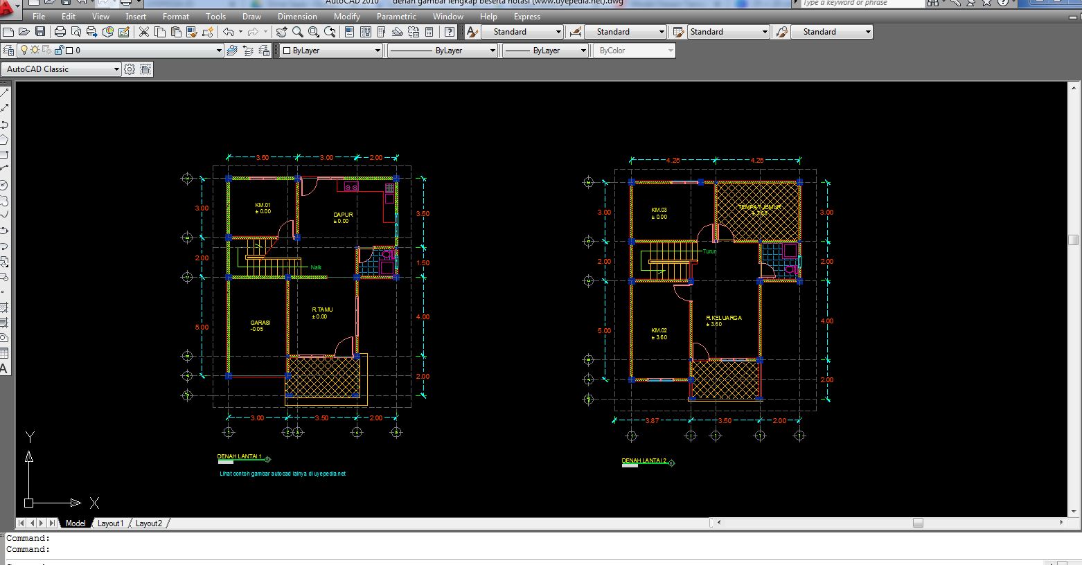 Detail Autocad Denah Rumah 2 Lantai Nomer 15