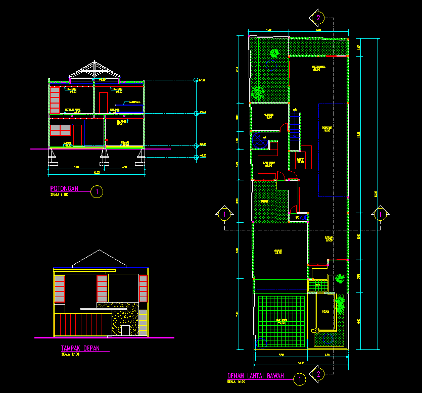 Detail Autocad Denah Rumah 2 Lantai Nomer 16