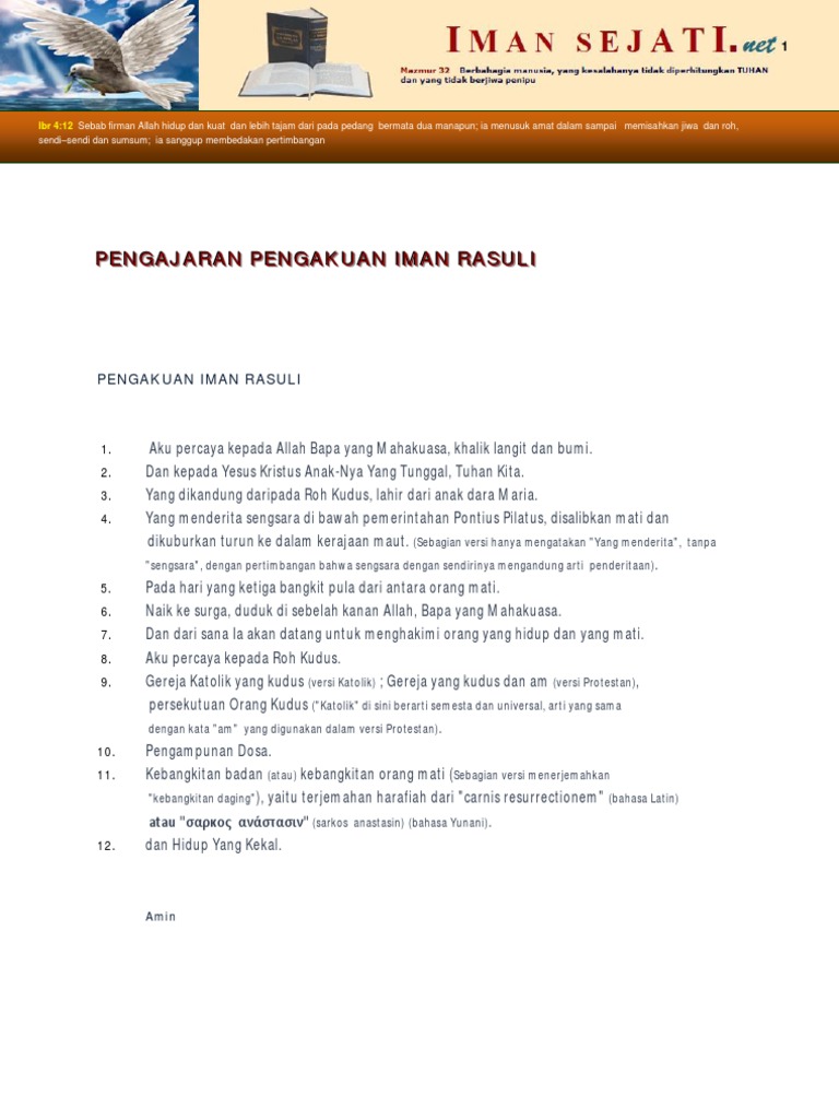 Detail Ayat Alkitab Pengakuan Iman Rasuli Nomer 8