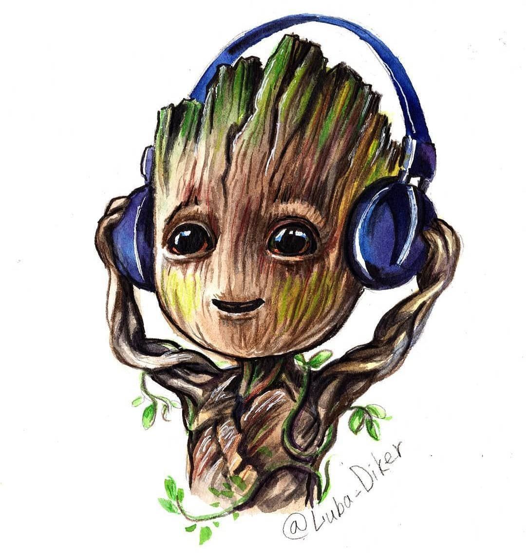 Detail Baby Groot With Headphones Nomer 3