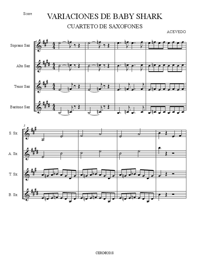 Detail Baby Shark Alto Saxophone Sheet Music Nomer 17