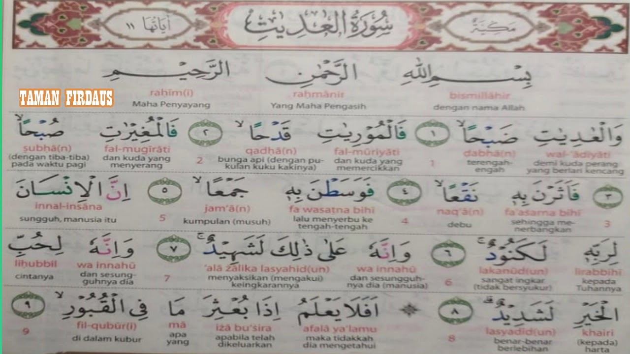 Detail Bacaan Surat Al Adiyat Nomer 12