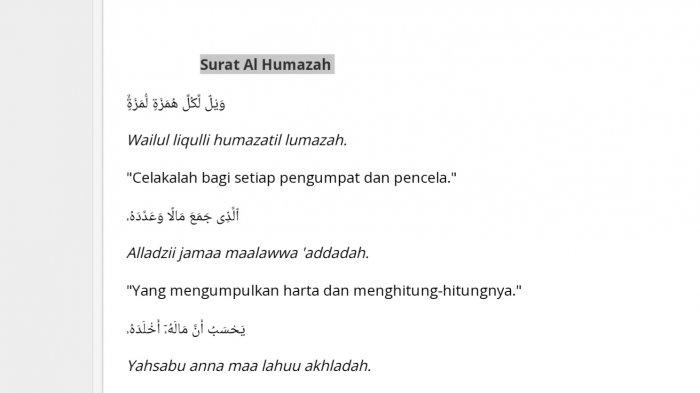 Detail Bacaan Surat Al Humazah Nomer 15