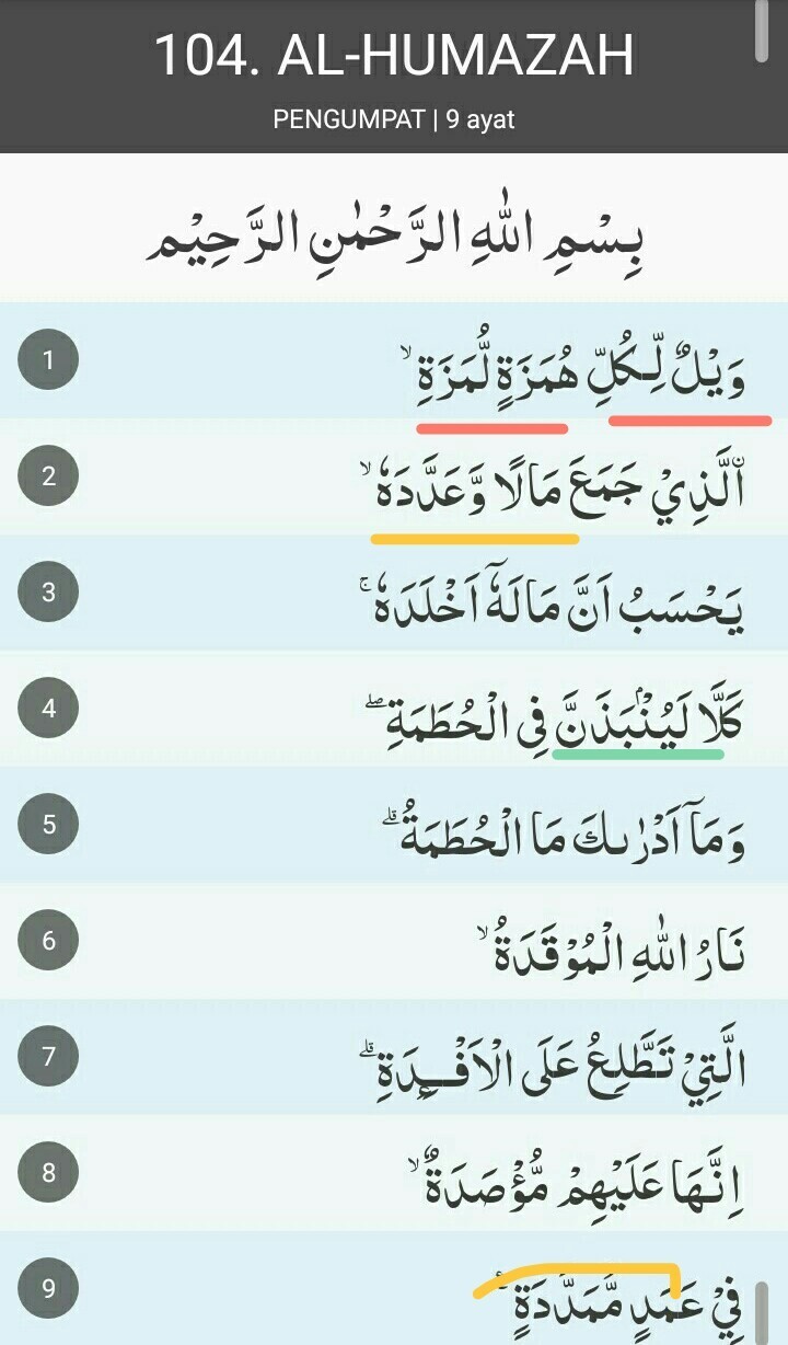 Detail Bacaan Surat Al Humazah Nomer 41