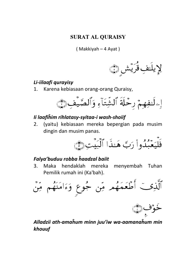 Detail Bacaan Surat Al Quraisy Nomer 13