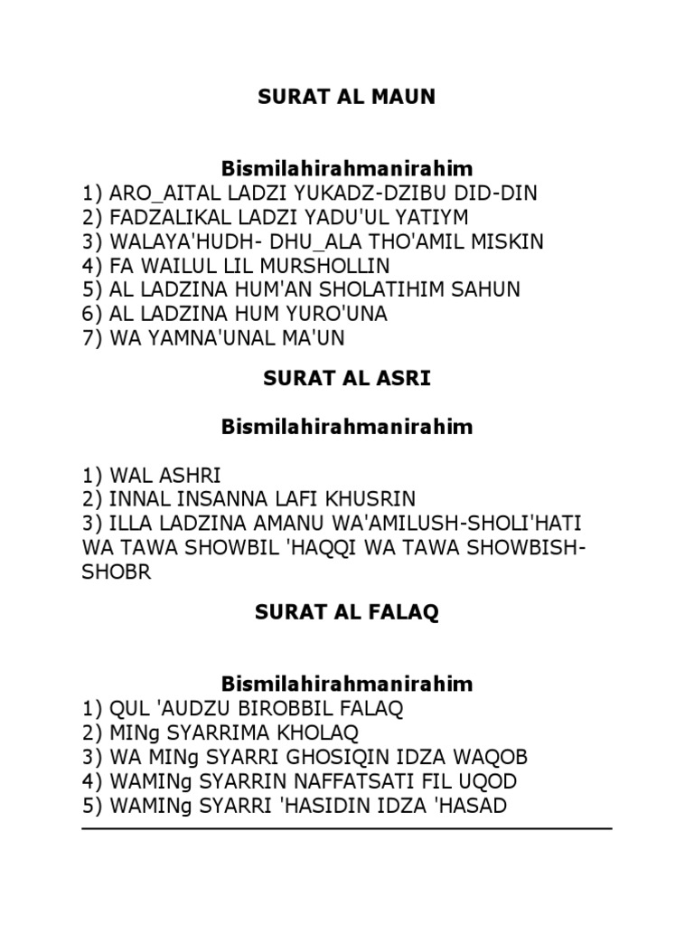 Detail Bacaan Surat Wal Asri Nomer 29