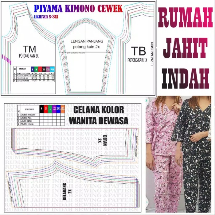 Detail Pola Celana Piyama Nomer 33