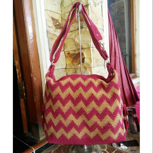 Detail Pola Tas Rajut Motif Zigzag Nomer 50