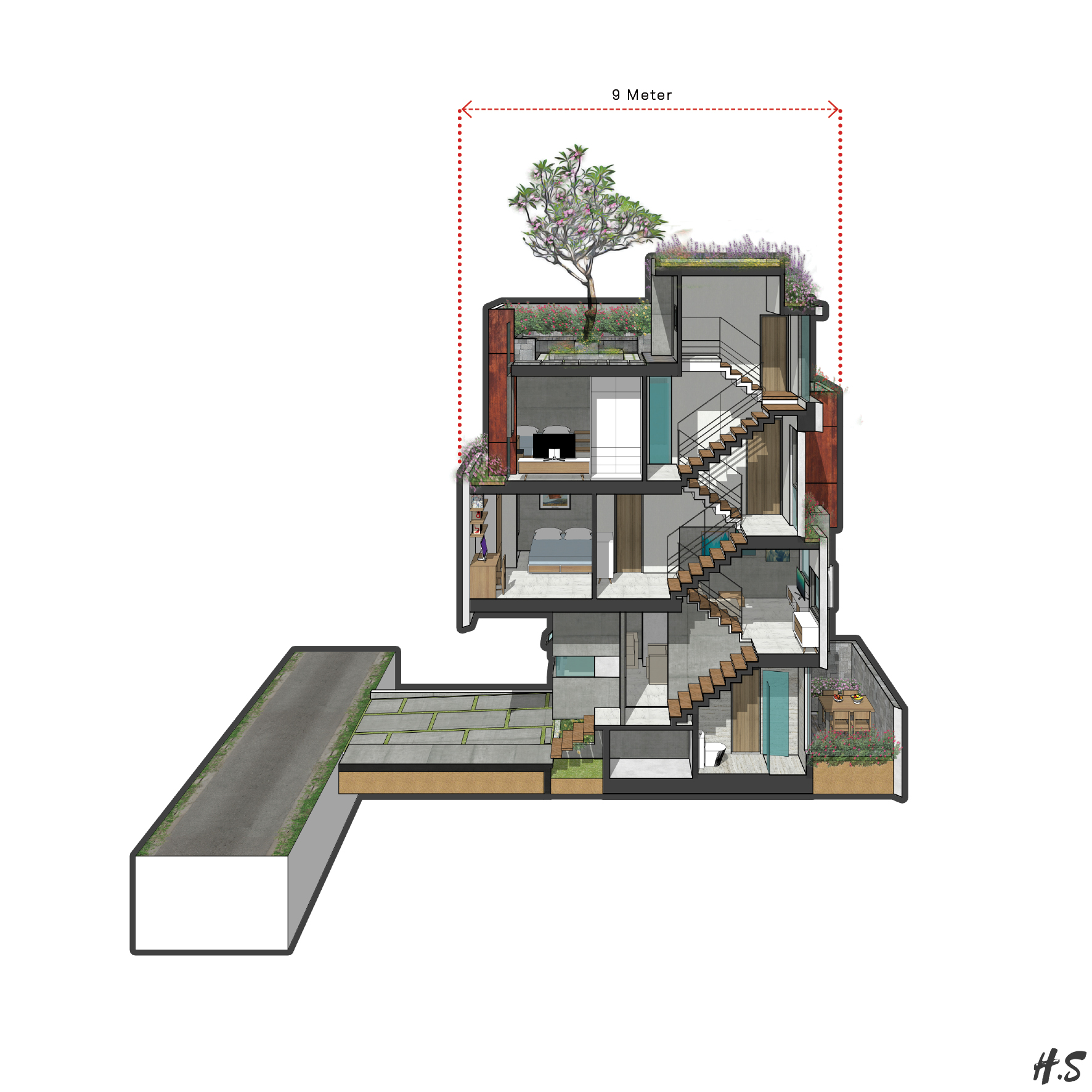 Detail Potongan Rumah Split Level Nomer 10