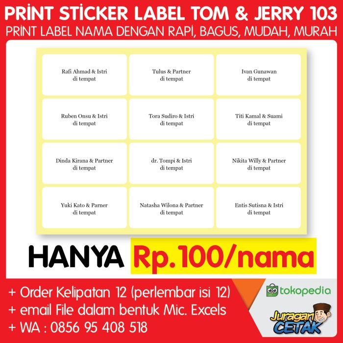 Detail Print Label Tom And Jerry 103 Nomer 2