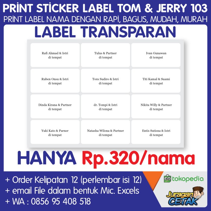 Detail Print Label Tom And Jerry 103 Nomer 19