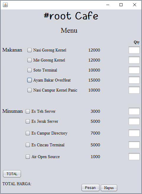 Detail Program Java Rumah Makan Nomer 6