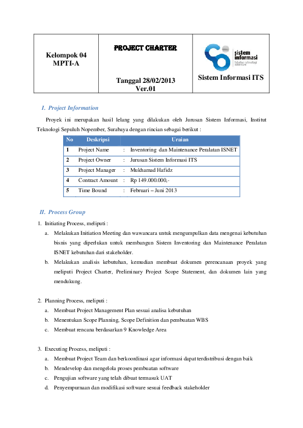 Detail Project Charter Contoh Nomer 21