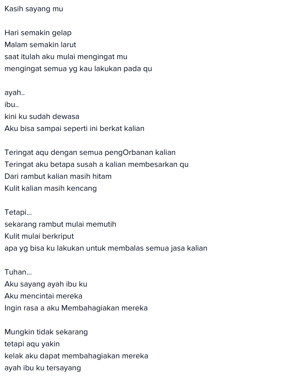 Detail Puisi 3 Bait Tentang Ayah Dan Ibu Nomer 58