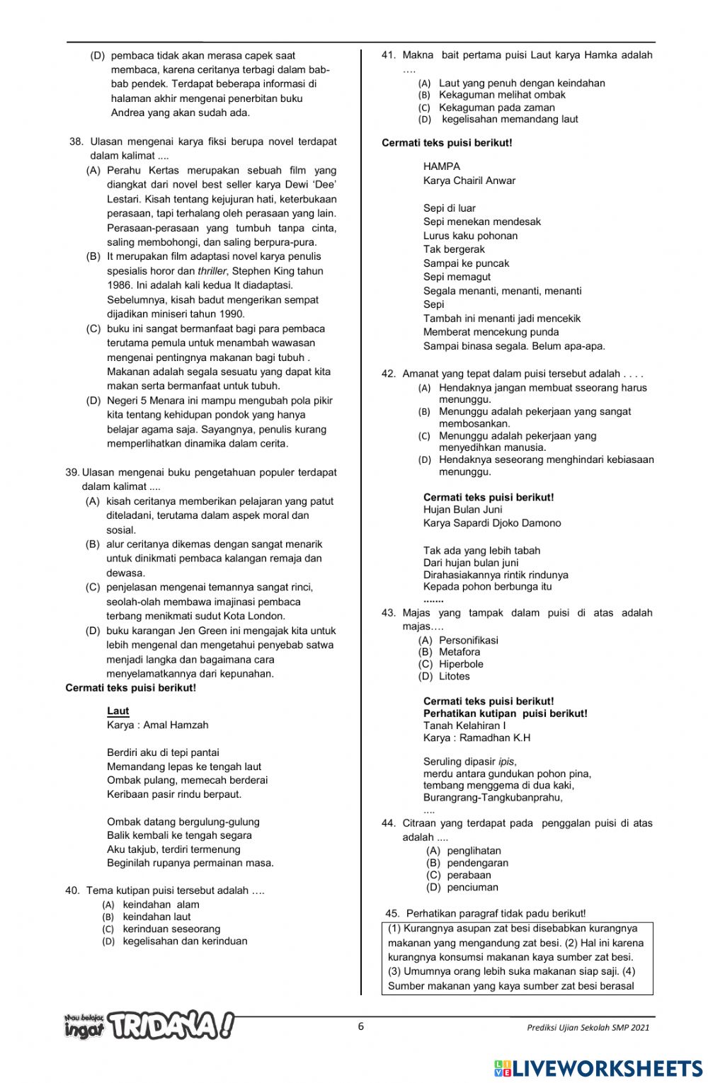 Detail Puisi 3 Paragraf Nomer 30