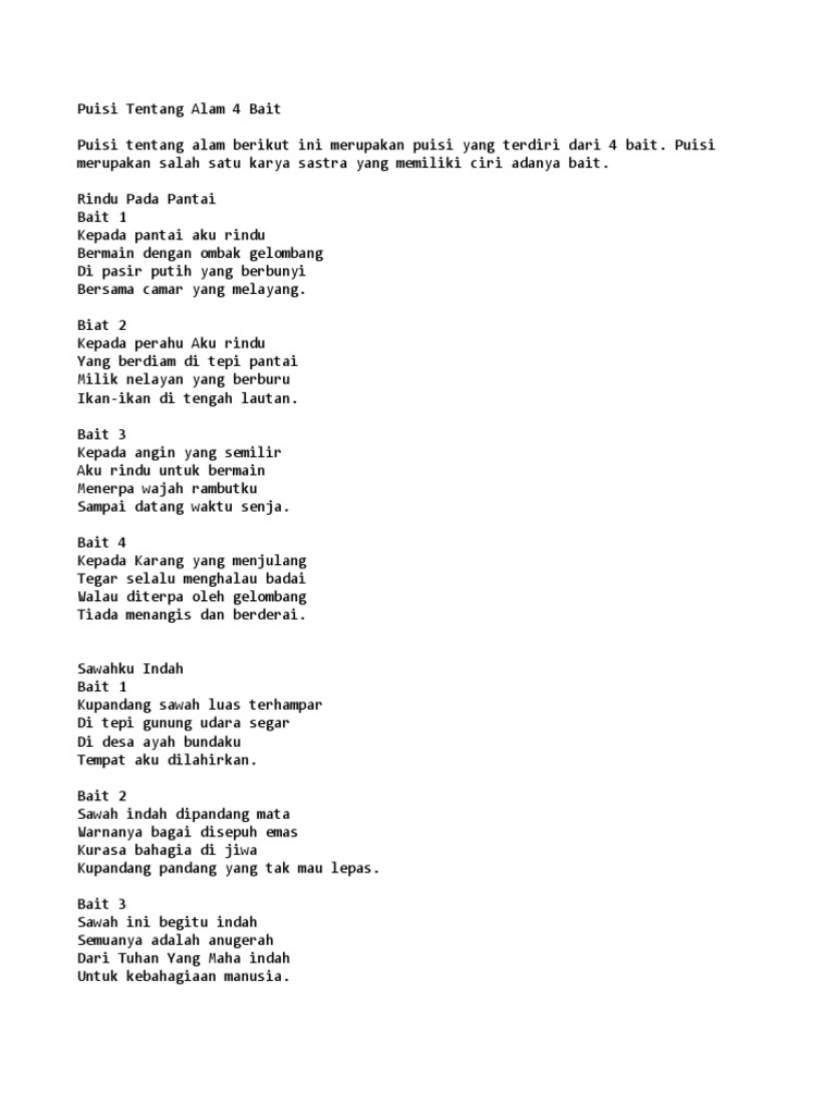 Detail Puisi 4 Bait 4 Baris Nomer 9