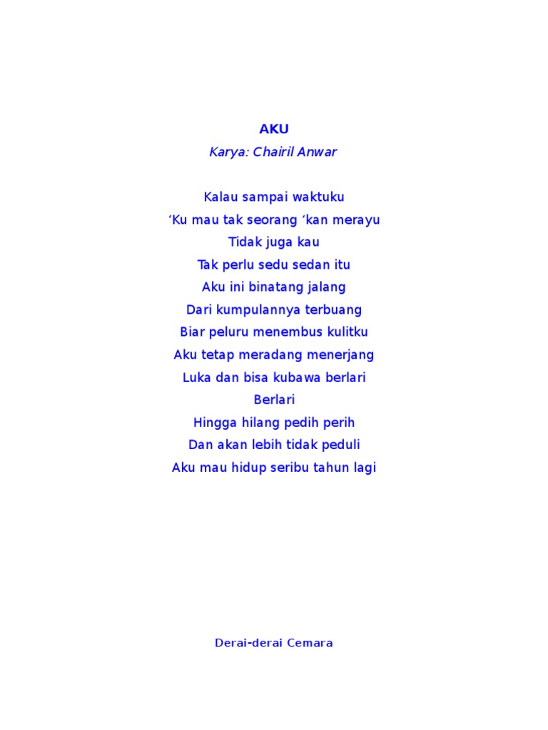 Detail Puisi Aku Chairil Anwar Nomer 17
