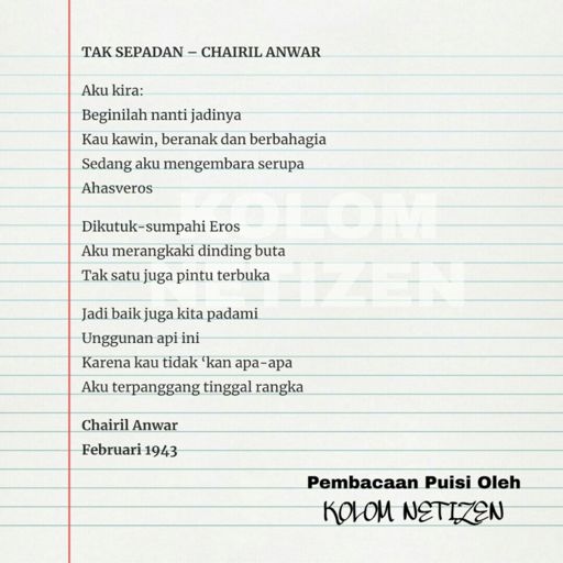 Detail Puisi Buatan Chairil Anwar Nomer 13