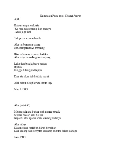 Detail Puisi Chairil Anwar Berjudul Aku Nomer 12