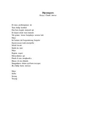 Detail Puisi Chairil Anwar Diponegoro Nomer 22