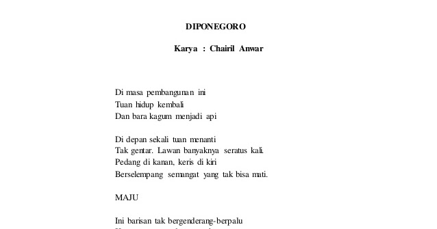 Detail Puisi Chairil Anwar Diponegoro Nomer 5