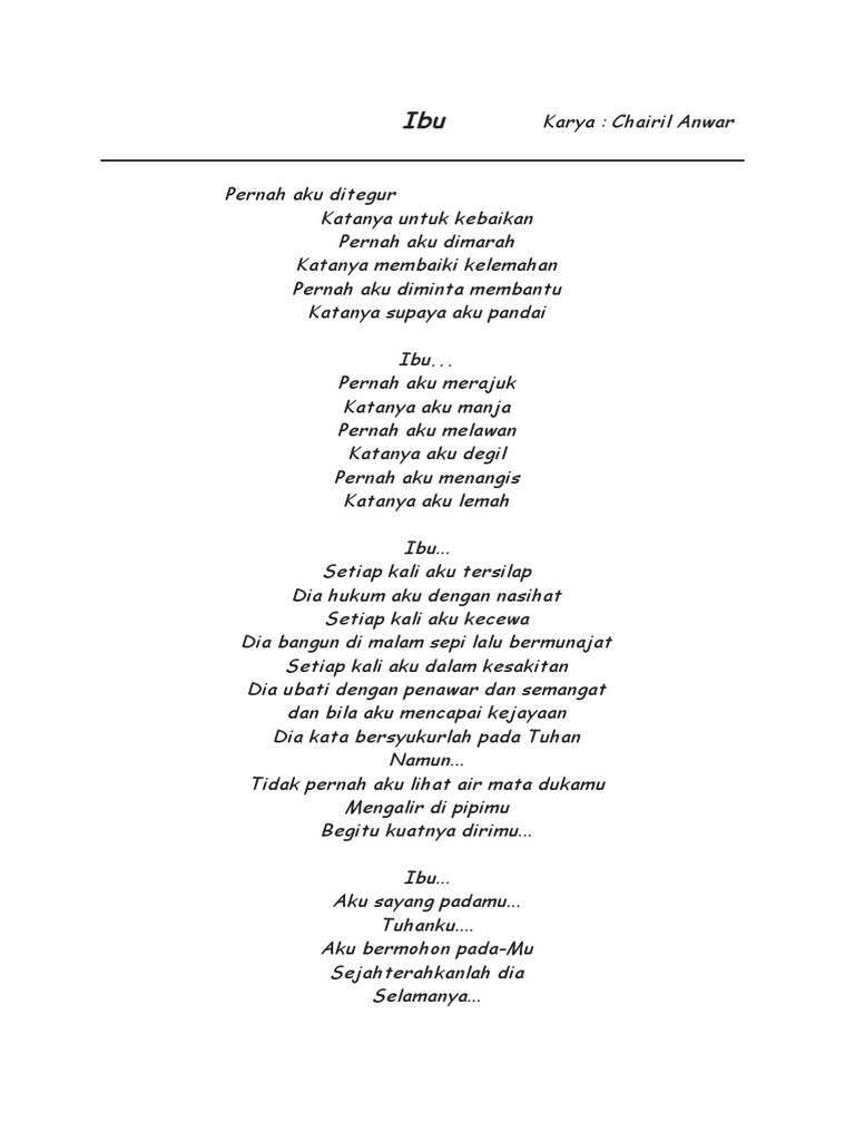 Detail Puisi Chairil Anwar Ibu Nomer 18