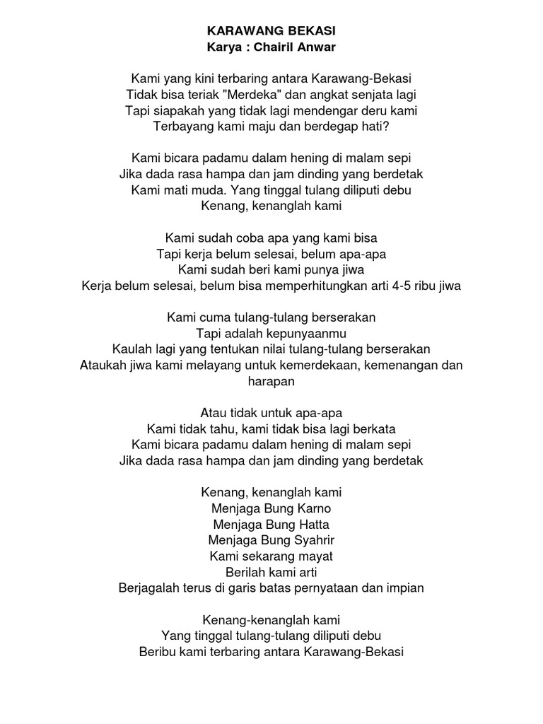 Detail Puisi Chairil Anwar Karawang Bekasi Nomer 14