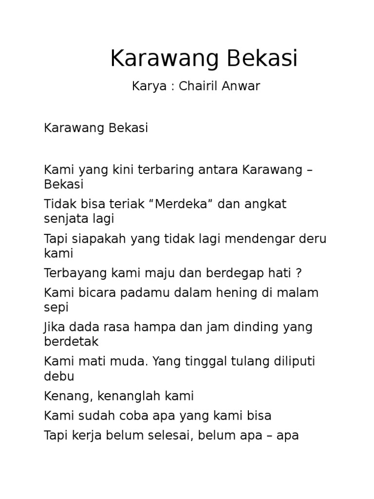 Detail Puisi Chairil Anwar Karawang Bekasi Nomer 20